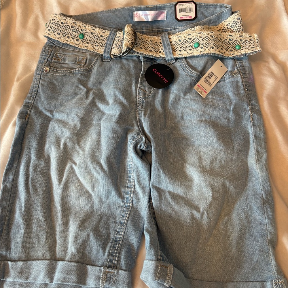 No Boundaries Curvy Fit Denim Shorts with Lace Detail